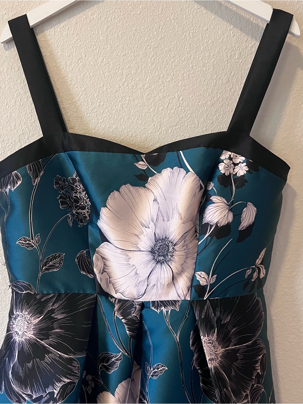 Kay Unger Printed Mikado Sleeveless Tea Length dress Size 10 Fit and Flare Teal - Picture 4 of 7